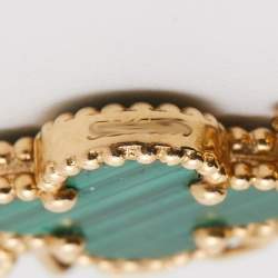 Pre Owned Van Cleef & Arpels Vintage Alhambra Malachite 18k Yellow Gold 5 Motif Station Bracelet
