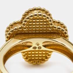 Pre Owned Van Cleef & Arpels Vintage Alhambra Tiger's Eye Diamond 18k Yellow Gold Ring Size 51
