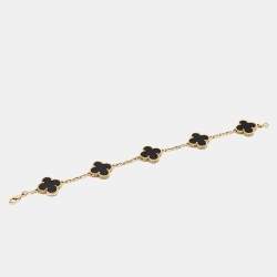 Pre Owned Van Cleef & Arpels Vintage Alhambra Onyx 18k Yellow Gold 5 Motif Station Bracelet