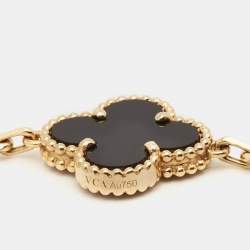 Pre Owned Van Cleef & Arpels Vintage Alhambra Onyx 18k Yellow Gold 5 Motif Station Bracelet