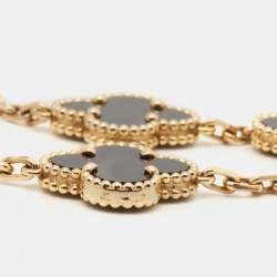 Pre Owned Van Cleef & Arpels Vintage Alhambra Onyx 18k Yellow Gold 5 Motif Station Bracelet