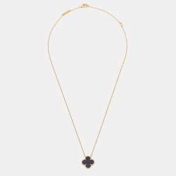 Pre Owned Van Cleef & Arpels Vintage Alhambra Onyx 18k Yellow Gold Pendant Necklace