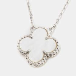مملوكة مسبقًا Van Cleef & Arpels Vintage Alhambra Mother of Pearl 18k White Gold Pendant Necklace