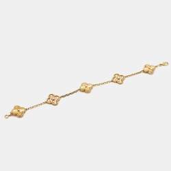 مملوكة مسبقًا Van Cleef & Arpels Vintage Alhambra Guilloché Diamond 18k Yellow Gold Bracelet