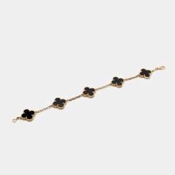 Van Cleef & Arpels Vintage Alhambra Onyx 18k Yellow Gold 5 Motif Station Bracelet