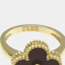 Van Cleef & Arpels 18K Yellow Gold, Diamond and Carnelian Vintage Alhambra Ring EU 53