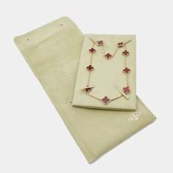 Pre Owned Van Cleef & Arpels Vintage Alhambra Carnelian 18k Yellow Gold 10 Motif Station Necklace