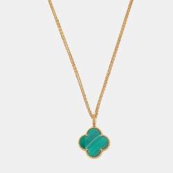 Pre Owned Van Cleef & Arpels Magic Alhambra Malachite 18k Yellow Gold Long Necklace 
