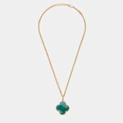 Pre Owned Van Cleef & Arpels Magic Alhambra Malachite 18k Yellow Gold Long Necklace