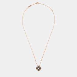 Pre Owned Van Cleef & Arpels Vintage Alhambra 2023 Holiday Limited Obsidian Diamond 18k Rose Gold Necklace