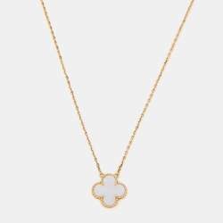 Pre Owned Van Cleef & Arpels Vintage Alhambra Mother of Pearl 18k Yellow Gold Necklace