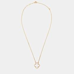 Pre Owned Van Cleef & Arpels Vintage Alhambra Mother of Pearl 18k Yellow Gold Necklace