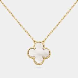 Pre Owned Van Cleef & Arpels Vintage Alhambra Mother of Pearl 18k Yellow Gold Necklace