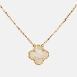 Pre Owned Van Cleef & Arpels Alhambra Vintage Alhambra Mother of Pearl 18k Yellow Gold Necklace