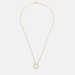 Pre Owned Van Cleef & Arpels Alhambra Vintage Alhambra Mother of Pearl 18k Yellow Gold Necklace