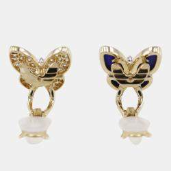Van Cleef & Arpels 18K Yellow Gold, Diamond and Lapis Lazuli Two Butterfly Stud Earrings