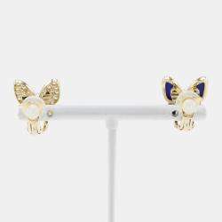 Van Cleef & Arpels 18K Yellow Gold, Diamond and Lapis Lazuli Two Butterfly Stud Earrings