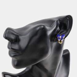 Van Cleef & Arpels 18K Yellow Gold, Diamond and Lapis Lazuli Two Butterfly Stud Earrings