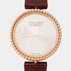 Van Cleef & Arpels Mother Of Pearl 18K Rose Gold Alligator Leather VCARPBMN00 Women's Wristwatch 30 mm