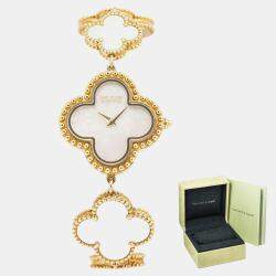 Pre Owned Van Cleef & Arpels White 18K Yellow Gold Alhambra VCARO40T00 Women's Wristwatch 26mm