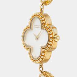 Pre Owned Van Cleef & Arpels White 18K Yellow Gold Alhambra VCARO40T00 Women's Wristwatch 26mm