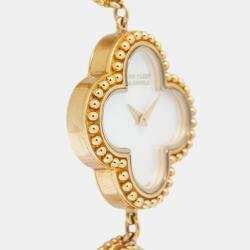 Pre Owned Van Cleef & Arpels White 18K Yellow Gold Alhambra VCARO40T00 Women's Wristwatch 26mm