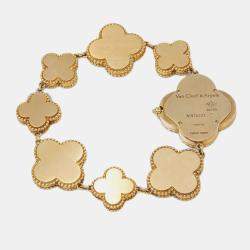 Pre Owned Van Cleef & Arpels White 18K Yellow Gold Alhambra VCARO40T00 Women's Wristwatch 26mm