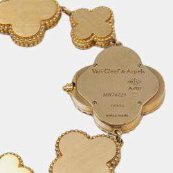 Pre Owned Van Cleef & Arpels White 18K Yellow Gold Alhambra VCARO40T00 Women's Wristwatch 26mm