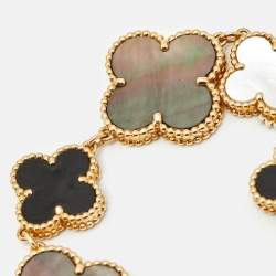 Pre Owned Van Cleef & Arpels Mother Of Pearl Onyx 18K Yellow Gold Small Model Alhambra VCARO40P00 Women's Wristwatch 26 mm