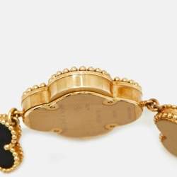 Pre Owned Van Cleef & Arpels Mother Of Pearl Onyx 18K Yellow Gold Small Model Alhambra VCARO40P00 Women's Wristwatch 26 mm