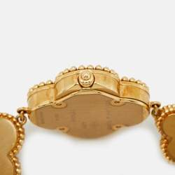 Pre Owned Van Cleef & Arpels Mother Of Pearl Onyx 18K Yellow Gold Small Model Alhambra VCARO40P00 Women's Wristwatch 26 mm