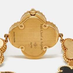 Pre Owned Van Cleef & Arpels Mother Of Pearl Onyx 18K Yellow Gold Small Model Alhambra VCARO40P00 Women's Wristwatch 26 mm