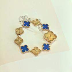 Pre Owned Van Cleef & Arpels VCARPBLZ00 Alhambra Blue Agate Yellow Gold Quartz Watch 23 mm