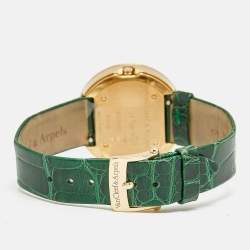 Pre Owned Van Cleef & Arpels Charms VCARO8NR00 Green Dial 18k Rose Gold Diamond Malachite Alligator Leather Women's Wristwatch 32 mm