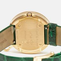 Pre Owned Van Cleef & Arpels Charms VCARO8NR00 Green Dial 18k Rose Gold Diamond Malachite Alligator Leather Women's Wristwatch 32 mm
