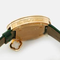 Pre Owned Van Cleef & Arpels Charms VCARO8NR00 Green Dial 18k Rose Gold Diamond Malachite Alligator Leather Women's Wristwatch 32 mm