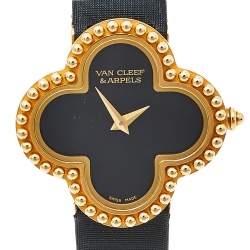 Van Cleef & Arpels Black 18K Yellow Gold Vintage Alhambra Quartz Women's Wristwatch 26MM