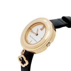 Van Cleef & Arpels White 18k Rose Gold Leather Charms HH67618 Women's Wristwatch 25 mm