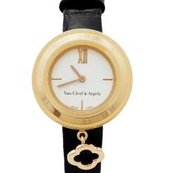Van Cleef & Arpels White 18k Rose Gold Leather Charms HH67618 Women's Wristwatch 25 mm