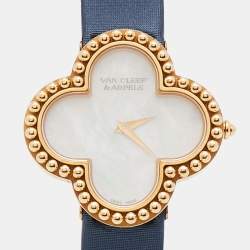 Van Cleef & Arpels Mother Of Pearl 18K Yellow Gold Satin Alhambra VCARD22000 Women's Wristwatch 29 mm