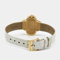 Van Cleef & Arpels White Mother Of Pearl 18K Yellow Gold Alligator Leather Alhambra Small Model VCARD22000 Women's Wristwatch 25.50 mm