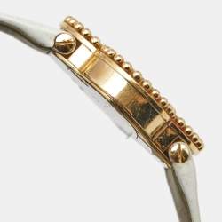 Van Cleef & Arpels White Mother Of Pearl 18K Yellow Gold Alligator Leather Alhambra Small Model VCARD22000 Women's Wristwatch 25.50 mm