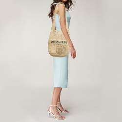 Pre Owned Vanessa Bruno Cream Raffia Logo Hobo