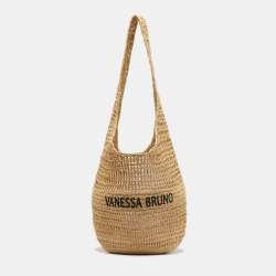 Pre Owned Vanessa Bruno Cream Raffia Logo Hobo
