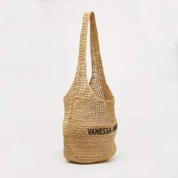 Pre Owned Vanessa Bruno Cream Raffia Logo Hobo