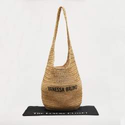 Pre Owned Vanessa Bruno Cream Raffia Logo Hobo
