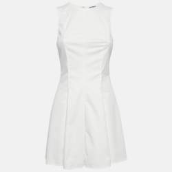 Pre Owned Venroy White Cotton Lace Insert Flared Mini Dress XS