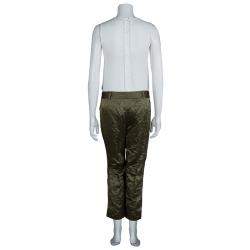 Vera Wang Olive Green Slipper Satin Tapered Trousers M
