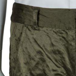Vera Wang Olive Green Slipper Satin Tapered Trousers M