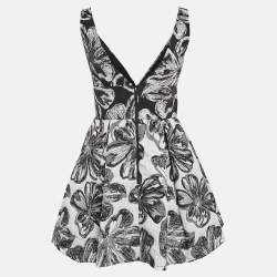 Pre Owned Vera Wang Black Floral Brocade Pleated Mini Dress S